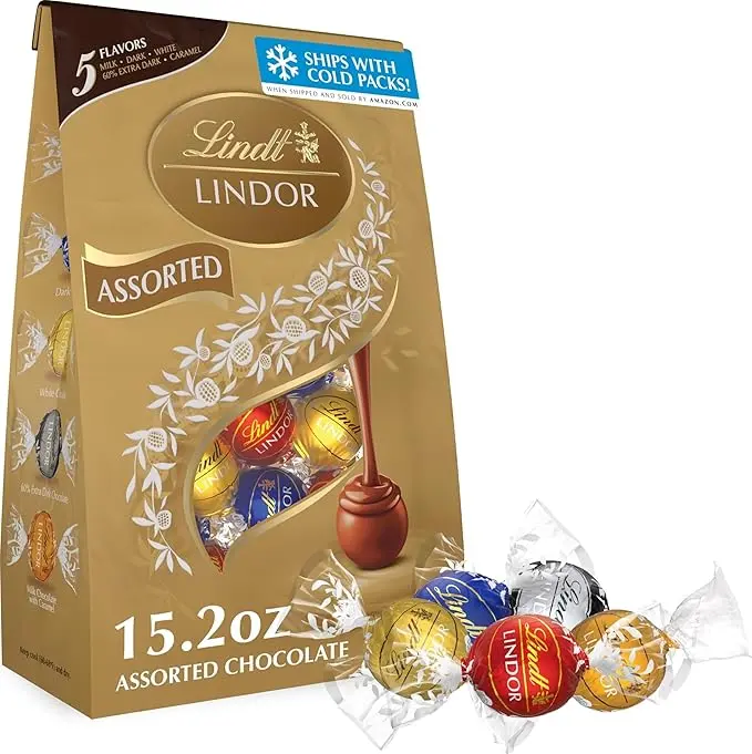 Lindt LINDOR Assorted Chocolate Candy Truffles, 15.2 oz. Bag
