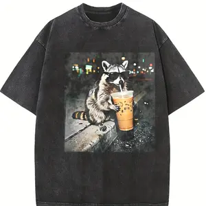 Funny Raccoon Iced Coffee T-Shirt, Trash Panda Coffee Lover Shirt, Vintage Streetwear Graphic Tee, Unisex Shirt, Gift for Men, Gift for Women, Holiday Gift