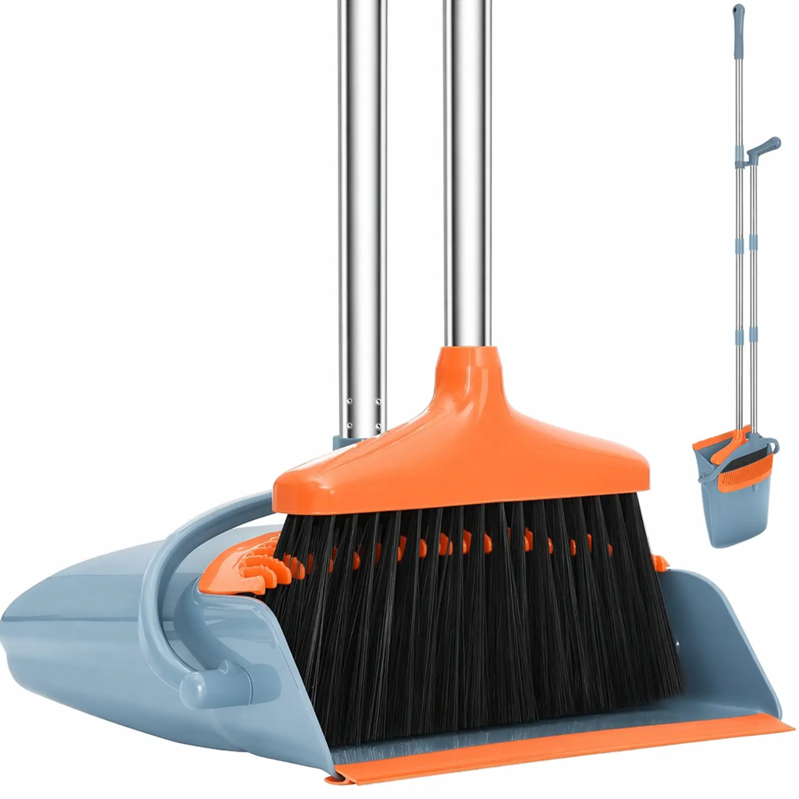 Upgrade Broom and Dustpan Set - Self-Cleaning with Dustpan Teeth, Stand-Up Design, Indoor-Outdoor Sweeping, Ideal for Pet Owners’ Home Use