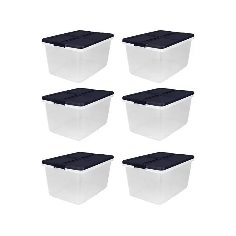 Home Logic 66qt 6pk Storage Bins Clear: Stackable Lidded Containers, Portable with Built-In Handles, Transparent Polypropylene