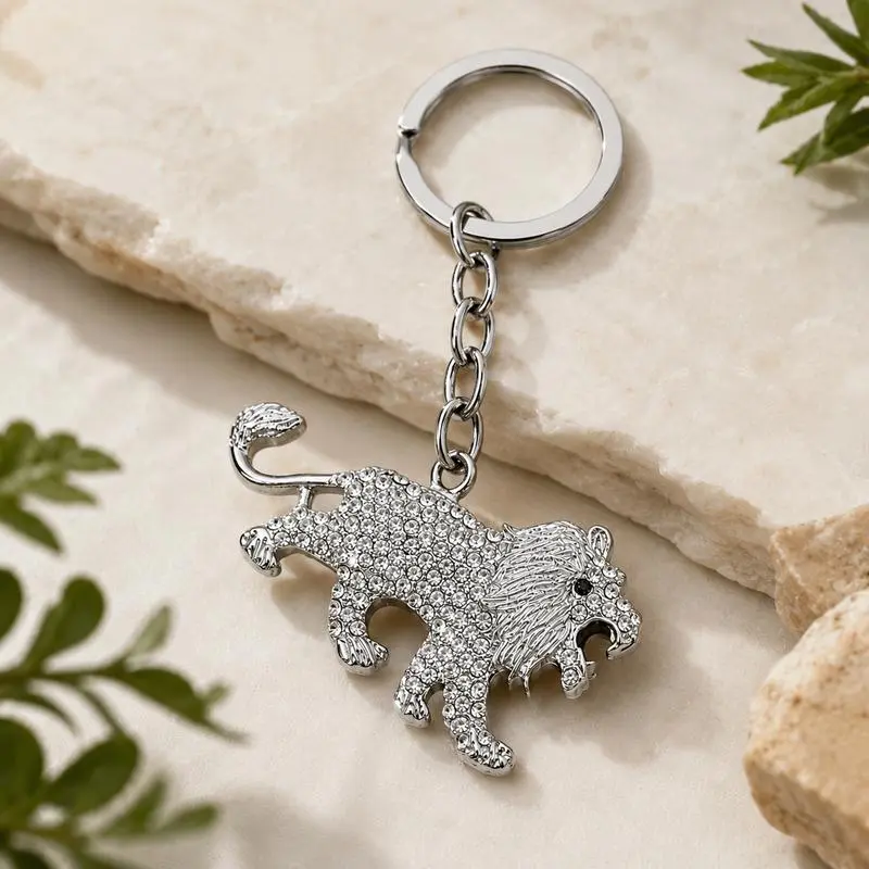 Lion Animal Designer Charm Keychain, Silver Tone Collectibles, 3 to 3.9 in, Birthday Gift Option, Note: Choking Hazard Is a Small Ball, Durable, Everyday, Metal