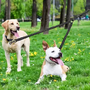Double Dog Leash No Tangle, Shock Absorbing Bungee Leash for 2 Dogs, 360° Swivel Reflective Heavy Duty Dual Dog Walking Leash with Padded Handle