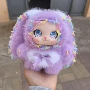 Kawaii Purple Bunny Plush Keychain, Fluffy Rabbit Doll Bag Charm with Lace Trim, Cute Stuffed Animal Key Ring Pendant with Bow, Adorable Plushie Accessory for Backpack & Purse #FFM