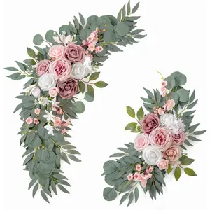 Small Wedding Arch Floral Decorations (Set of 2), Artificial Gray-Pink Roses, Ideal for Wedding Welcome Signs and Ceremony Reception Arch Arrangements (Gray-Pink and Blush Pink)