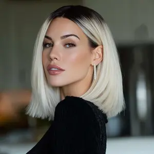 SMILCO/12 Inches Brown Ash Platinum Ombre Short with Bnags Synthetic Wig/SM394