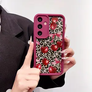 Phone Case - Leopard Print Cherry Wine Red High Bamboo Anti-Fall Shock-Absorbing Protective Phone Case for Samsung S26,S26PLUS,S26ULTRA,S25,S25PLUS,S25ULTRA,S24,S24FE,S24PLUS,S24ULTRA,A54,A53,A52,A36,A35,A34,A33,A17,A16,A15,NOTE20,NOTE20ULTRA,S23,S23PLUS,