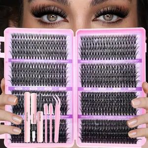 640-800pcs Lash Book Kit-8-16mm Premium Lash Extensions 10D-150D, Bold Wild Volume Falsies, Individual Cluster Lashes with Glue Tweezers Brush, Christmas Eve NYE Bash Winter Party Daily Wear, Soft Lightweight Reusable for Beginners&Beauty Aficionados