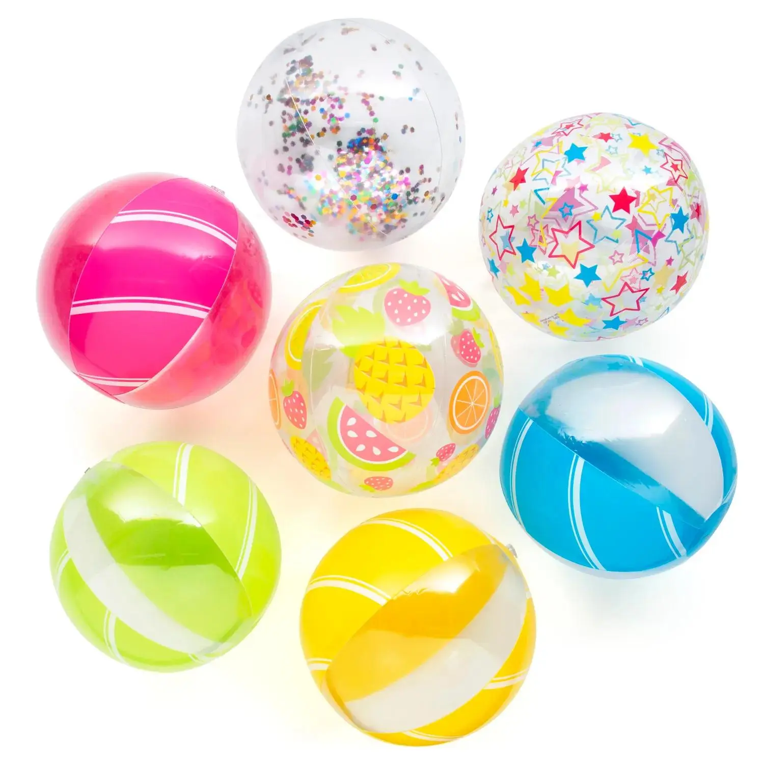 Bulk 48 Pc. Inflatable Clear Patterned Medium Beach Ball Assortment Kit