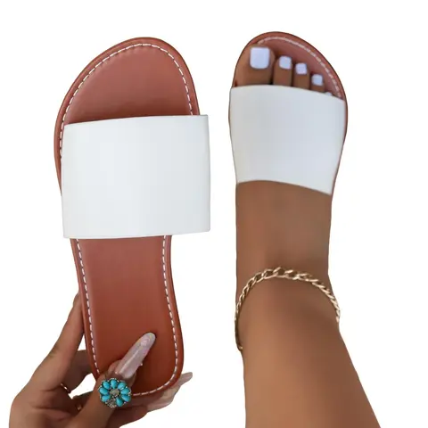 Women's PU Flat Toe Post Bohemian Style Casual Beach Rubber Sandals, Perfect Summer Footwear for Holidays & Relaxation, Boho Sandals
