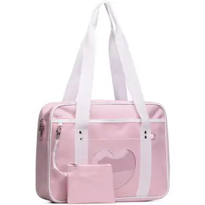 Kawaii Ita Tote Bag with Heart Window – Large Shoulder Bag for School, Anime Pins & Merch