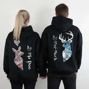 Her Buck & His Doe Couple Hoodies – Matching Graphic Pullover Sweatshirts for Men & Women, Casual Fleece Hoodie, Perfect Couple Gift