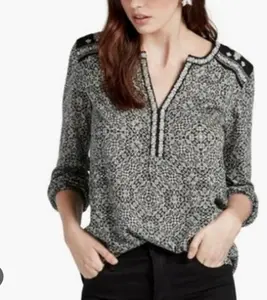 Lucky Brand Patterned Split-Neck Blouse 2X