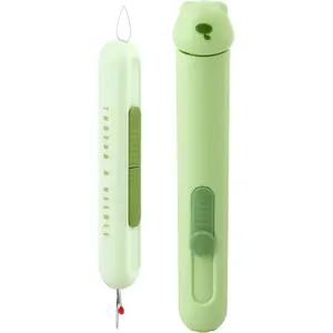 Automatic  Threaders Seam Ripper, Upgraded 3 in 1 Sewing  Threader Tool, 2 count Stretchable Quick Seam Rippers with  Storage for Hand Quilling, Embroidery Stitch Removal(Green)