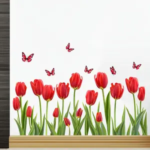 Stylish Tulip Butterfly Wall Sticker, Self-Adhesive No Glue Design, Ideal for Living Room & Bedroom Decor, Spring Vibes Enhancer
