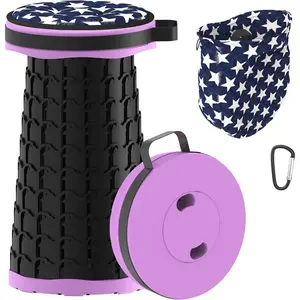 2026 Upgraded 18.1" Collapsible Stool with Cushion & Carry Bag, 600lbs Max Weight Portable Sturdy Lightweight Retractable Telescoping Folding Chair for Camping & Outdoors