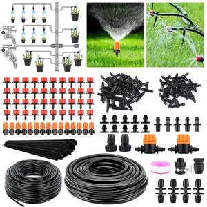 Automatic Drip Irrigation System Kit, Adjustable Misting Plant Watering Set, DIY Self Watering Drip Hose System for Garden Greenhouse Flower Bed Lawn Patio Yard