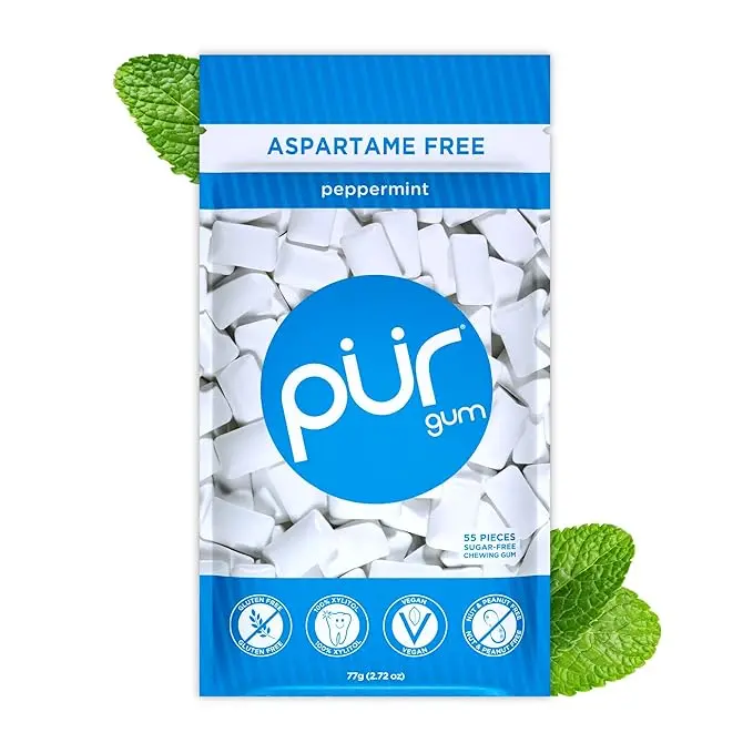 PUR Gum | Aspartame Free Chewing Gum | 100% Xylitol | Natural Peppermint Flavored Gum PUR Gum | Aspartame Free Chewing Gum | 100% Xylitol | Natural Peppermint Flavored Gum