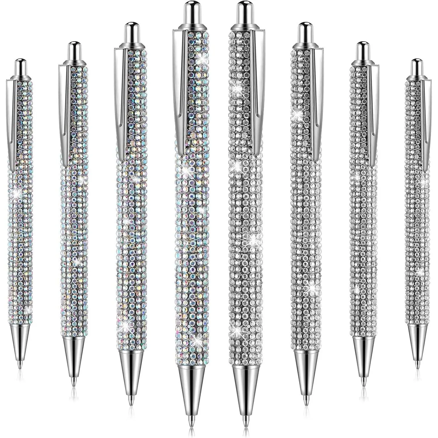 8 count Rhinestone Pen Bling  Wedding Rhinestones  Metal Ballpoint Pen Fancy Sparkly  Retractable Black Ink Pencil for Women Office Birthday 0.7mm(, Colorful )