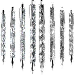 8 count Rhinestone Pen Bling  Wedding Rhinestones  Metal Ballpoint Pen Fancy Sparkly  Retractable Black Ink Pencil for Women Office Birthday 0.7mm(, Colorful )
