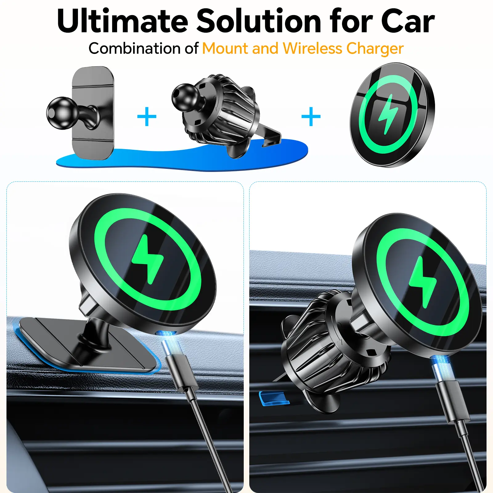 Coolpow MagSafe Car Mount Charger 15W Fast Wireless Charging, Strong Magnetic Car Phone Holder for iPhone, Stable Carbon Fiber Car Mount, Hands-Free Air Vent Car Accessory, Wireless Car Charger Compatible with MagSafe Devices for Women Men