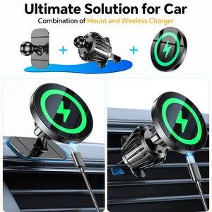 Coolpow Magsafe Car Mount Charger【100% Stable】15W Magsafe Car Charger Magnetic Phone Holders for Your Car Accessories for Women Men car Phone Holder Wireless Car Charger for iPhone (Carbon Fiber)