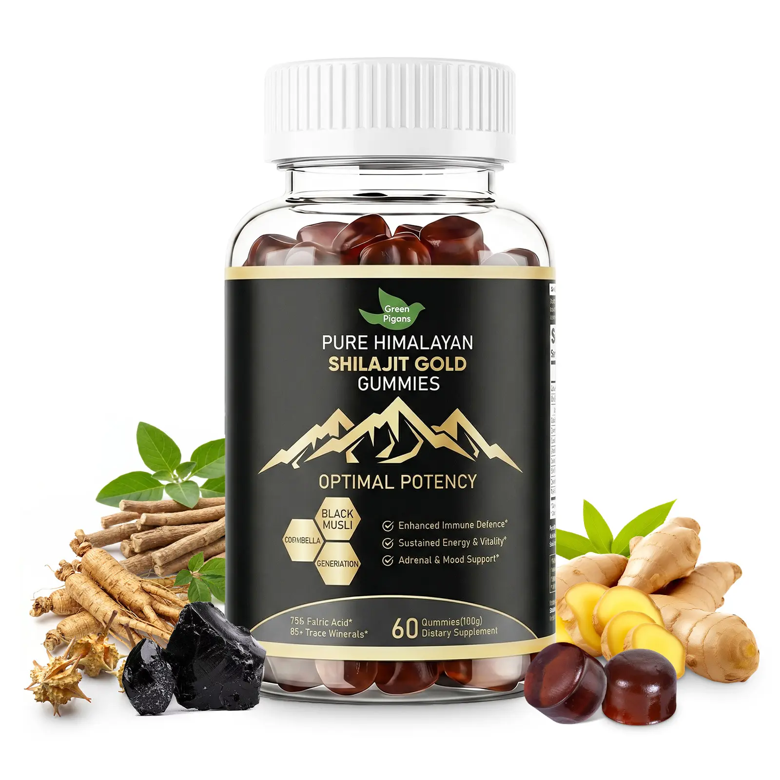 | 8-IN-1 | Green Pigeons Himalayan Shilajit |  Ultra | Adaptogen Energy Stamina Immune Antioxidants |  60 Capsules - Healthcare Vitamin Edible
