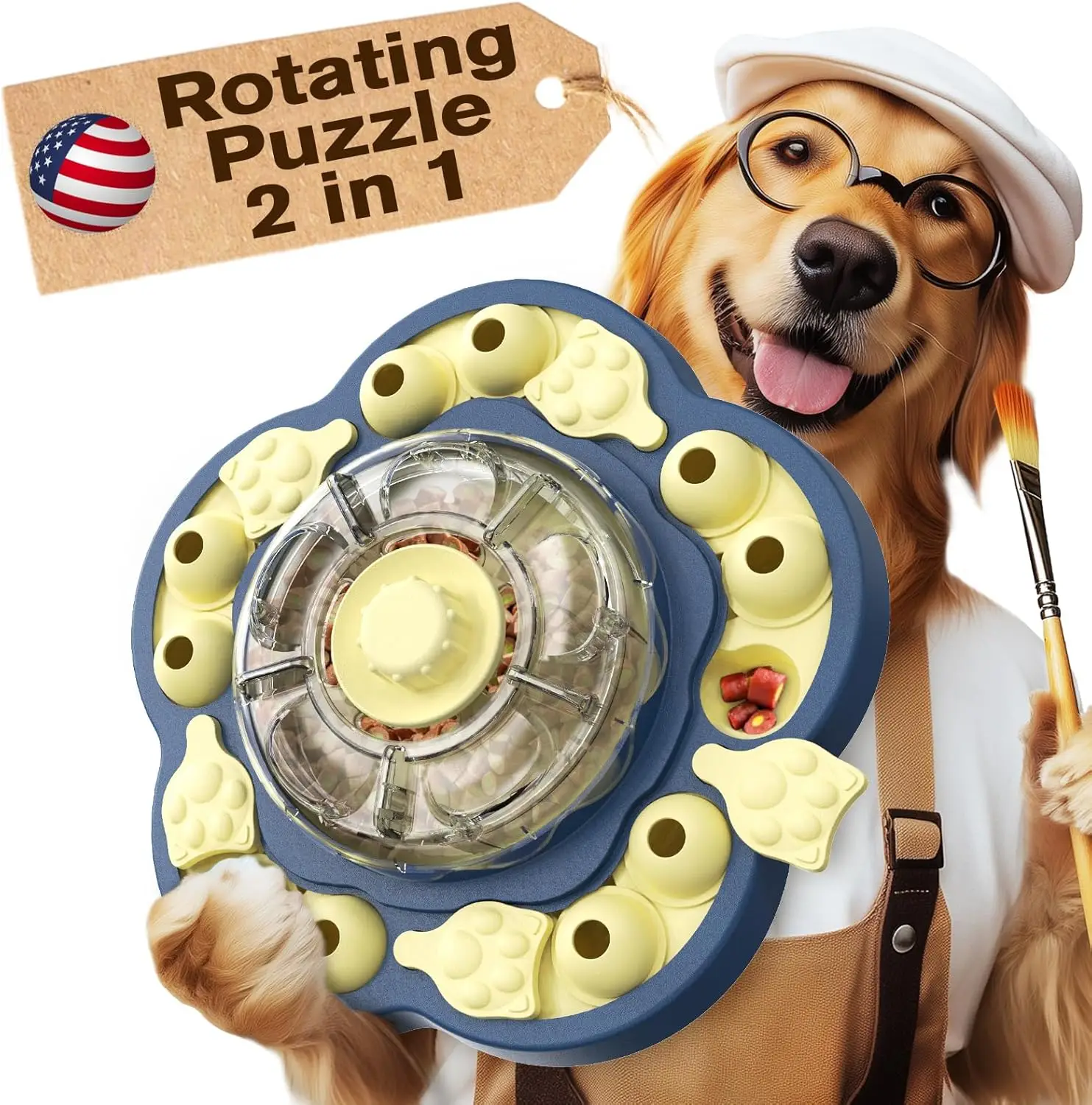 KADTC Dog Puzzle Toy Level 3 in 1, Spinning Dog Toy, Interactive Treat Dispenser & Slow Feeder for Boredom Buster & Brain Stimulation, Suitable for Sm