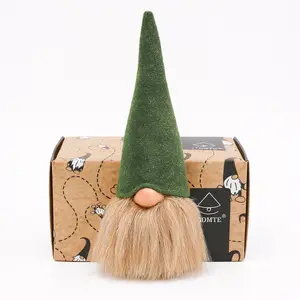 ITOMTE,Green Flock Tall Cone Hat Faceless Gnome Shelf Sitter Figurine, Soft Brown Beard Swedish Tomte Tabletop Home Decor Ornament, Farmhouse Spring Christmas Holiday Decor, Viral Hobby Lobby Mini Elf Doll Gift for Tiered Tray Bedroom Party Supplies