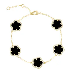 JANKUO Flower 14K Goldplated, Cubic Zirconia Station Bracelet