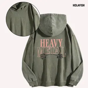 Holafish Acid Washed Hoodie Unisex Relaxed Silhouette Streetwear Cotton Graphic Sweatshirt For Summer 2026 Daily Hangout Comfortable Long Sleeve Sweatshirt