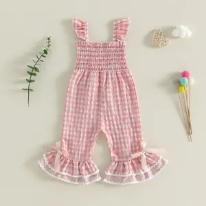 Toddler Baby Girl Summer Clothes Ruffle Sleeveless Smocked Romper One Piece Jumpsuit Suspender Pants Cute Outfit