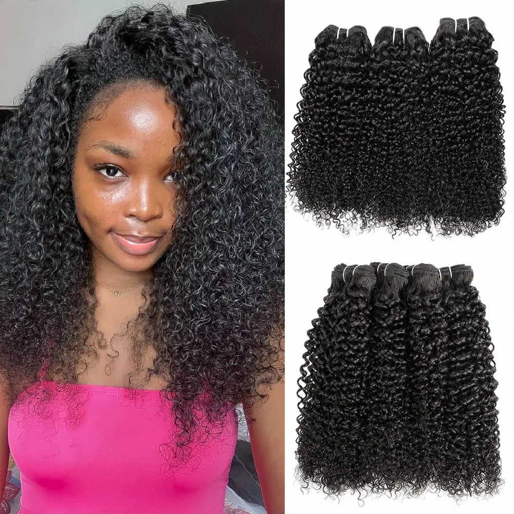 Kinky Curly Human Hair Bundles Afro Kinky Curly Bundle 10A Virgin Unprocessed Brazilian 3 Bundles Hair Quick Weave Hair Extensions for Women Natural Black