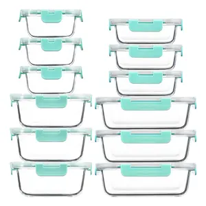 24 Pieces (12 Lids + 12 Containers) Food Storage Containers With Airtight Leak proof Lids, Glass Food Meal Prep Containers with Leakproof Airtight Lids, Perfect for Lunch, On the Go, Leftover,  Glass Bento Boxes