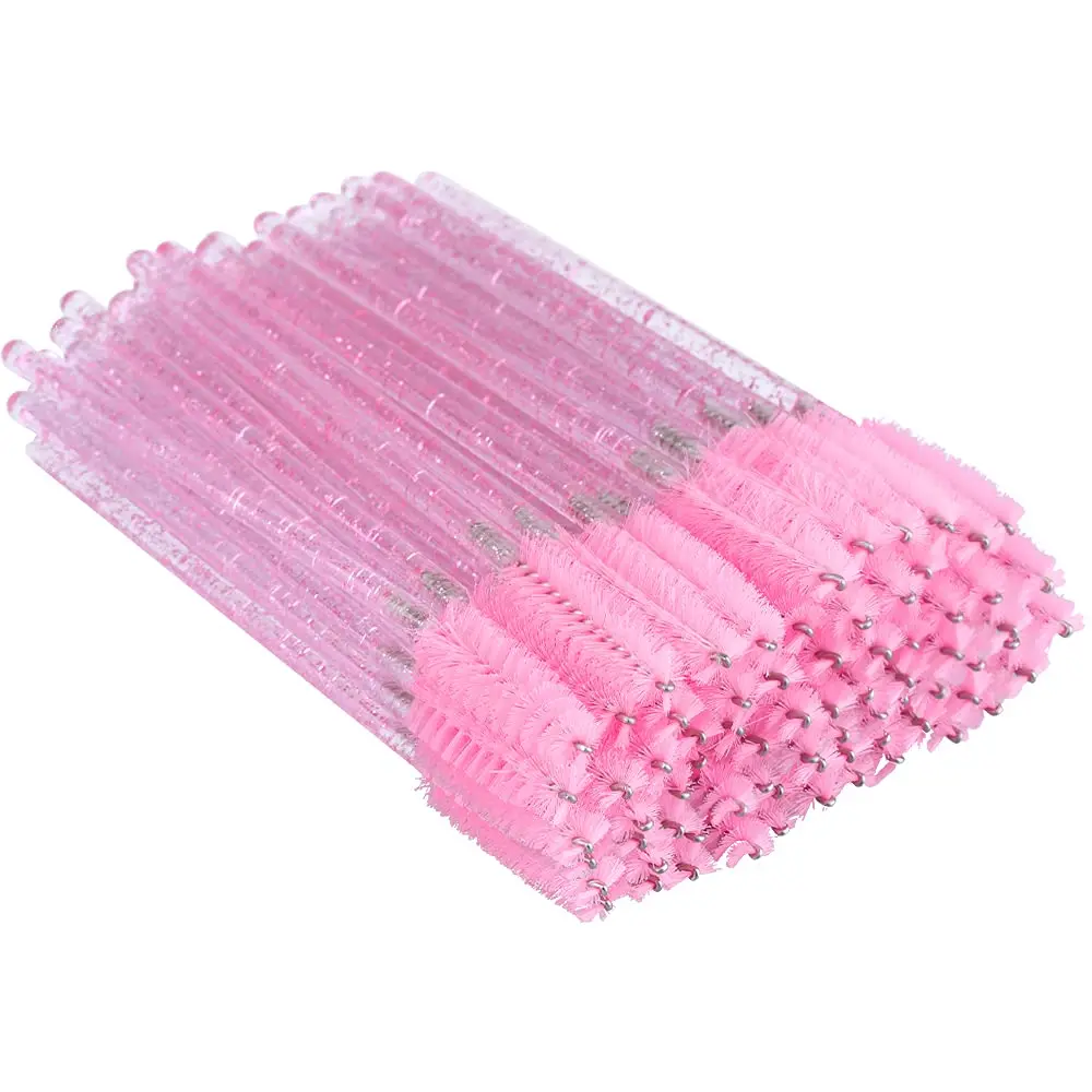 100 PCS Disposable Mascara Wands, Durable Lash Spoolie Brushes with Crystal Plastic Handle for Daily Cosmetic Application, Eyelash Extensions & Eyebrows, Pink, Beauty Products