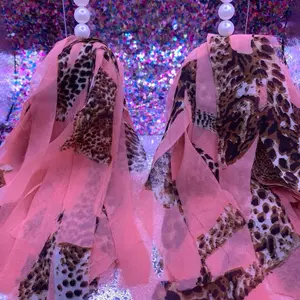 Fabric Handmade Earrings with Leopard Print and Pink Tulle Accents for Stylish Accessory