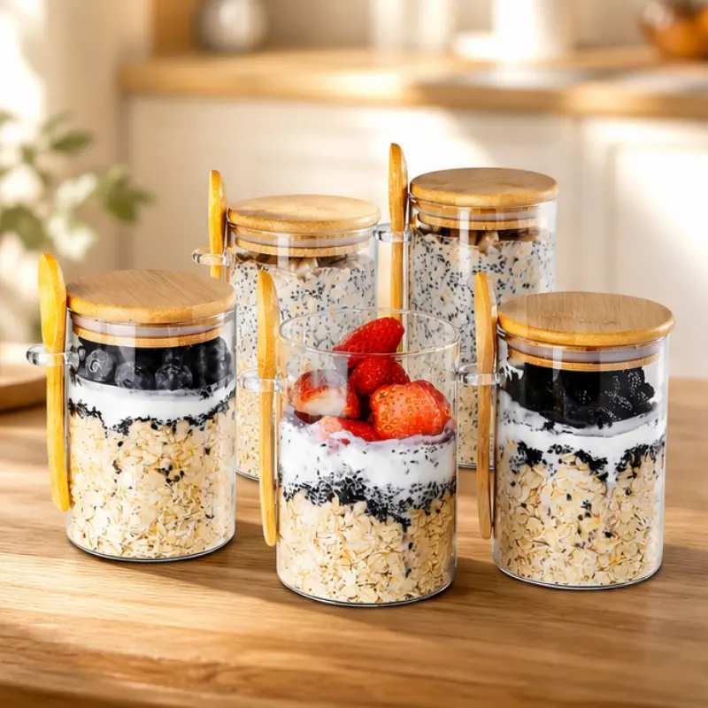 3pcs High-Quality Glass Oat Canister with Lid - Kitchen Utensils Overnight Oat Jar, Meal Preparation Container Suitable for Daily Use, Parties, Gatherings
