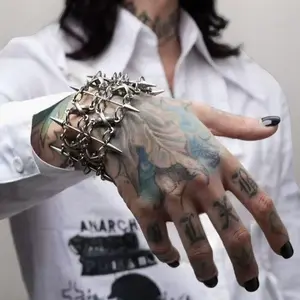 Unisex Edgy Punk Handmade Crafted Castle Guard Bangle, Heavy Metal Spiked Gothic Aesthetic Jewelry, Yes, Matching Set-Friendly Statement Piece for Everyday Wear