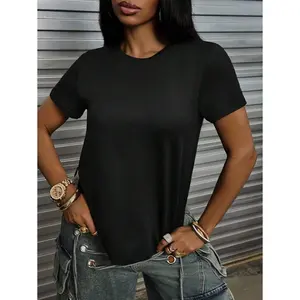 Women's Solid Color Simple Crewneck Short-Sleeved Summer T-Shirt, Daily Wear