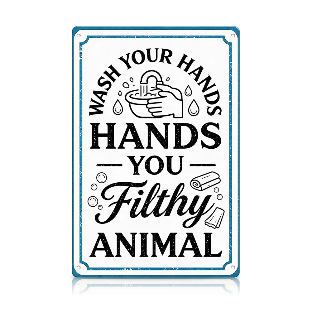 Wash Your Hands You Filthy Animal Metal Sign 8×12 Inch / 12×16 Inch | Funny Bathroom Restroom Tin Sign | Powder Room Laundry Wall Decor | Palette&Wall | summervibes