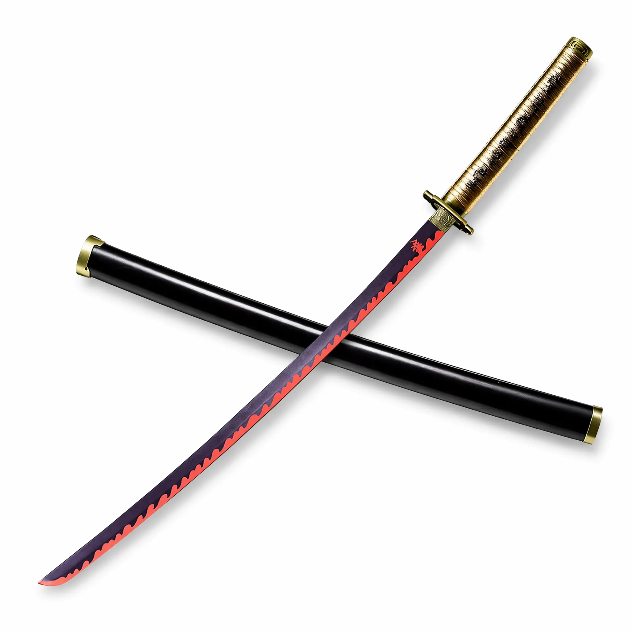 40.5in Sun Breathing Warrior Inspired Katana - Decorative Prop Toy Sword with Vivid Red & Black Wave Blade and Fire-Shaped Tsuba, Safe Blunt Collectible