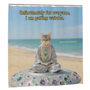 Meditating Cat on Beach Shower Curtain