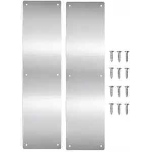 4x16 Inch Aluminum Door Push Plate, Metal Kickplate for Door Bottom, Rounded Corners Satin Finish 2 Pack for Interior & Exterior Doors