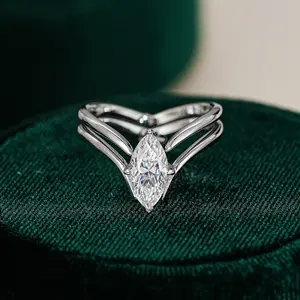 18K 925 Sterling Silver Double Band 1CT Marquise Cut Moissanite Ring Set (5-9)