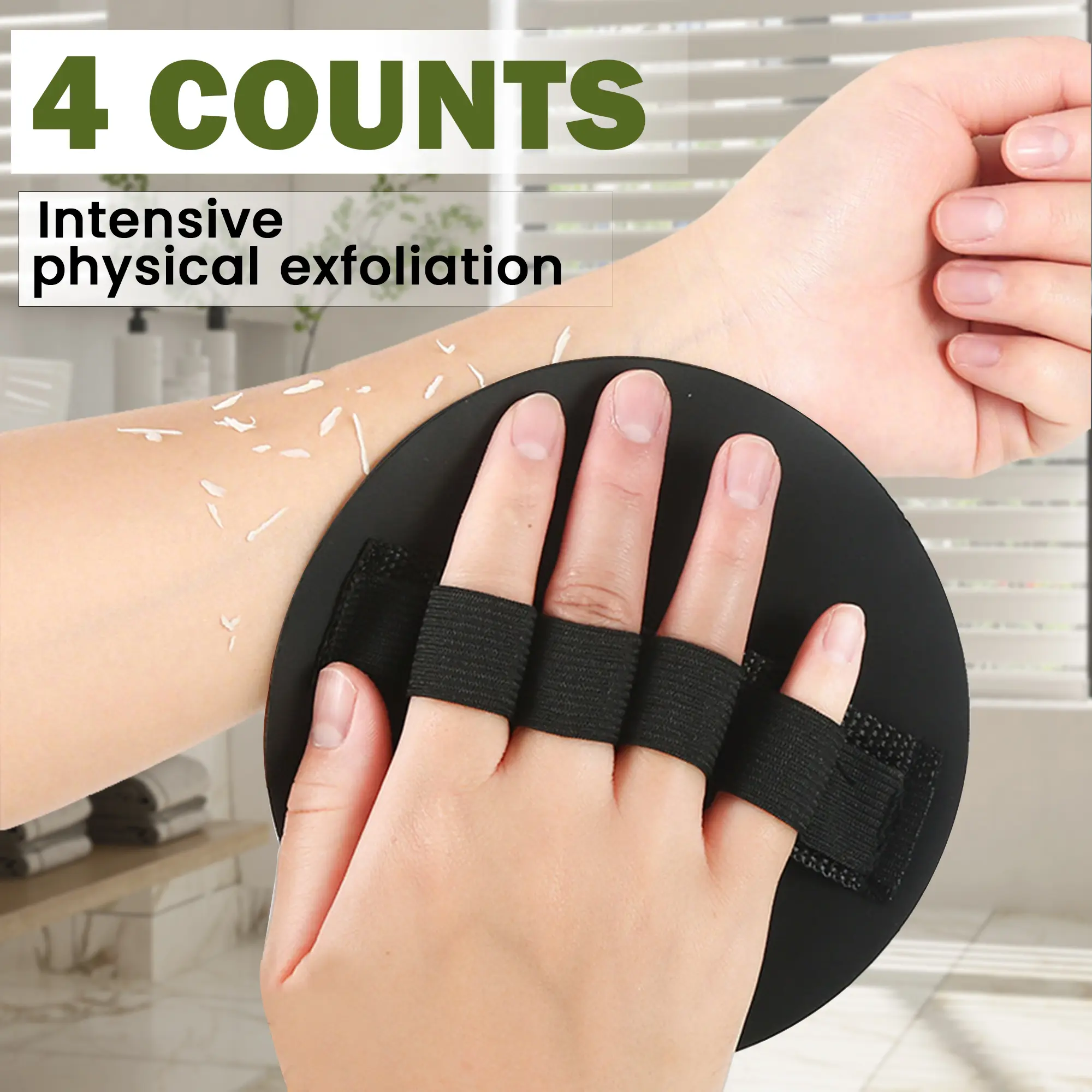 4 Counts Exfoliating Body Scrubber for Shower, Skin-friendly Body Scrubber for Smooth Skin, Dead Skin Remover for Adults Child Unisex, Black