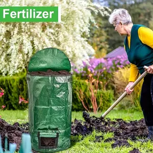 4PCS 27L D45xH80cm 34 Gallon (With Window Cover) Reusable Compost Bags, Made Of Waterproof Material, With Visible Window Dual Handles And Zipper Cover Design