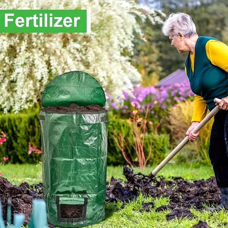 4PCS 27L D45xH80cm 34 Gallon (With Window Cover) Reusable Compost Bags, Made Of Waterproof Material, With Visible Window Dual Handles And Zipper Cover Design