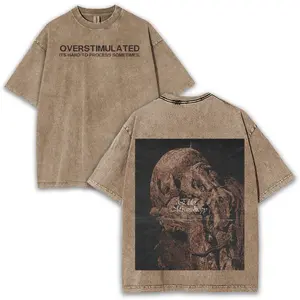 Overstimulated Reality Oversized Gothic Tee – Washed 260GSM Cotton, Dual-Sided Dark Prints, Vintage Fit for Those Lost in Modern Chaos Menswear Streetwear