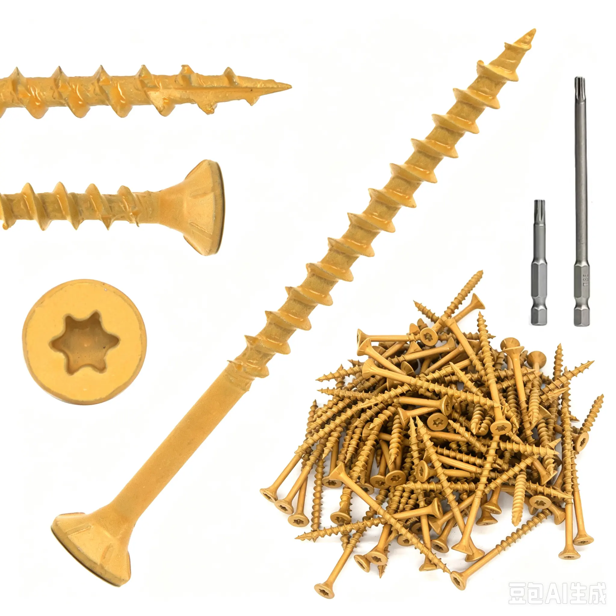 GJANSH Deck Screws 3 Inch, Wood Screws #10 x 3, 50 PCS, Tan | Rust Resistant, Exterior Epoxy Coated, for Outdoor Construction/Frame/Fence, Coarse Thread, Torx/Star Drive, T25 Bit Included