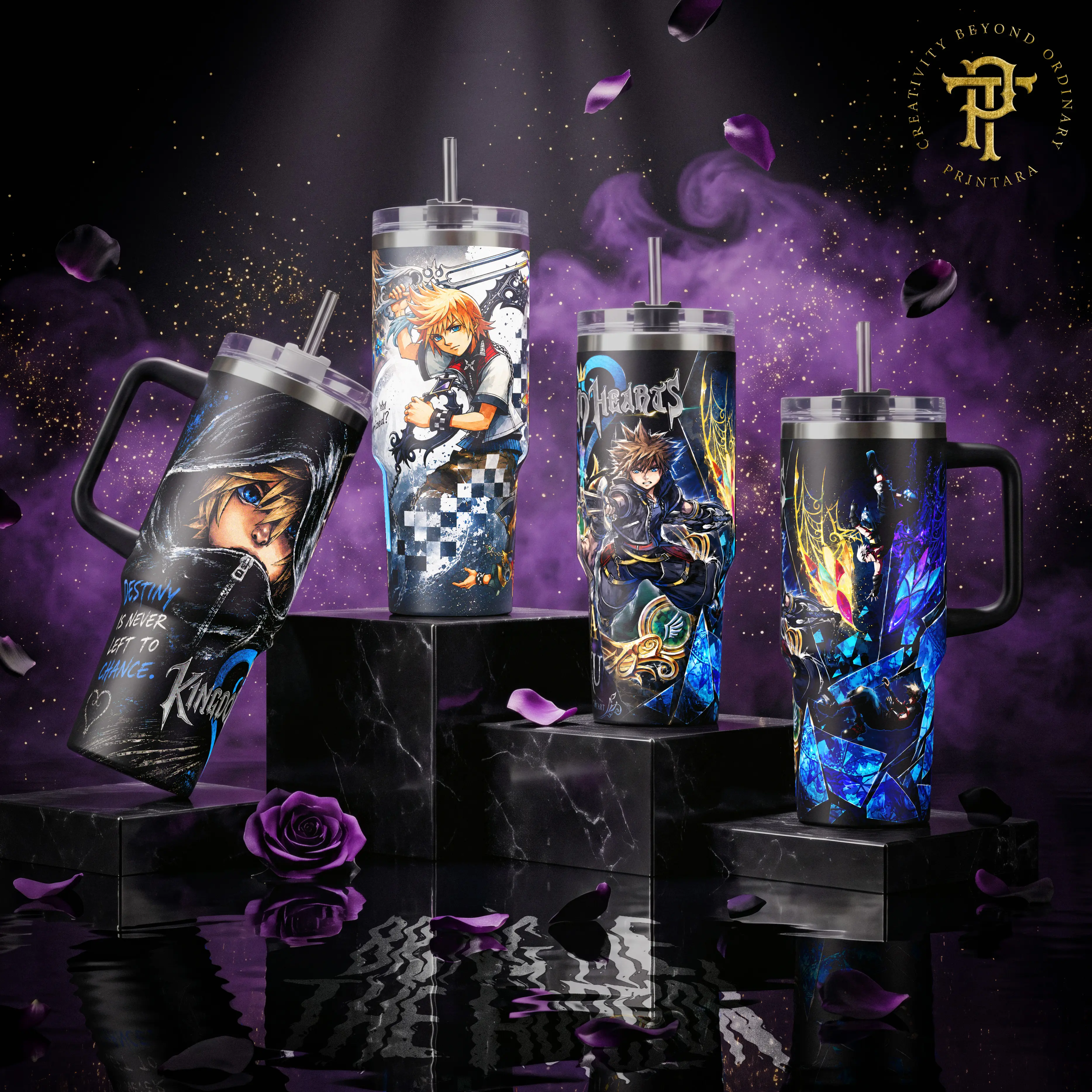Kingdom Hearts Sora Riku Roxas Destiny 40 20 oz Tumbler Stainless Steel Vacuum Insulated Video Game Merch Aesthetic Design Gift for Gamers and Fans Plastic Reusable Water Bottles