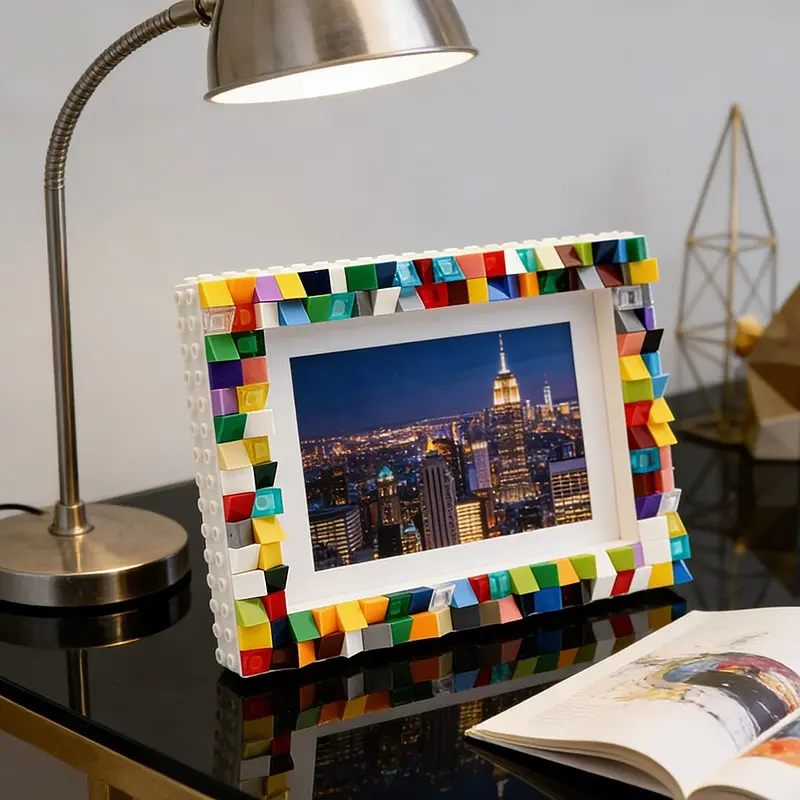 DIY Creative Building Block Picture Frame Compatible with Lego, Mosaic Frame 6-Inch Photo Frame Desktop Decoration for Home & Wall, Unique Art Display for Crafts, Home Office Frame